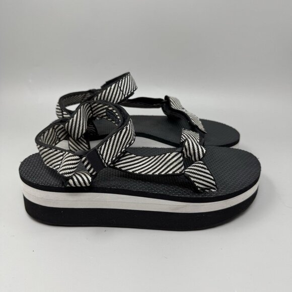 Teva Flatform Universal Women's Black White Platform Strappy Sandals Size US 8 - Picture 1 of 8
